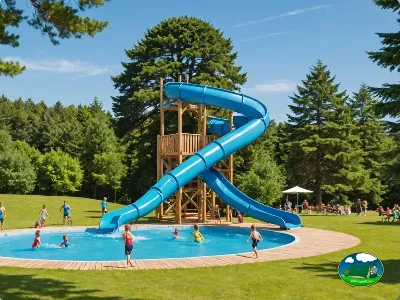 Piscina con tobogán acuático y parque infantil del Camping Tolosa, Denia (Alicante)