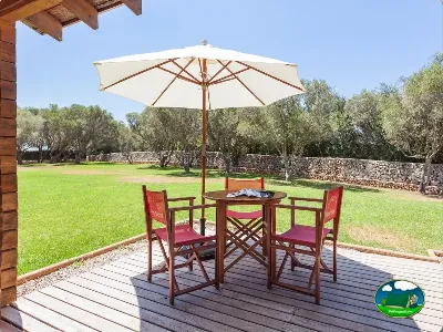 Parcela con terraza y vistas al olivar del Camping Son Bou, Alaior (Menorca)