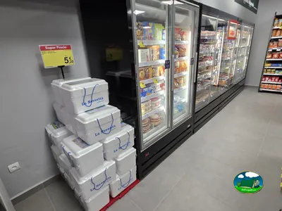 Congelados y neveras portátiles del supermercado Carrefour Express del Camping Son Bou, Alaior (Menorca)