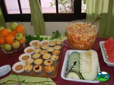 Restaurante buffet con frutas, postres y ensaladas del Camping La Torre del Sol, Montroig (Tarragona)